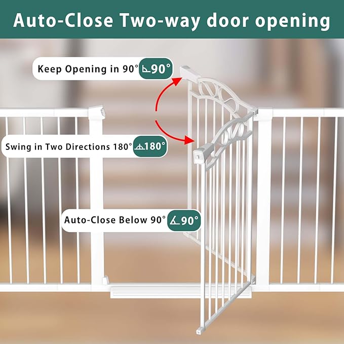 Fairy Baby 70.9"-76.3" Extra Wide Baby Gate, Pressure Mounted Auto Close Child Safety Gate for Kids Or Pets Walk Thru No Drill Long Dog Gates Indoor for House Doorway, White