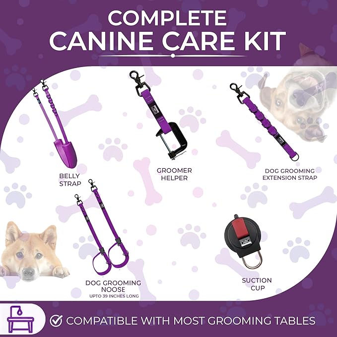 Prestige Elite - Grooming loops for Dogs, Groomers Helper, Grooming Loops for Pet Groomers Adjustable Bio Thane Dog Grooming Loop, Belly Strap, Grooming Noose, Waterproof Extension Strap & Suction Cup