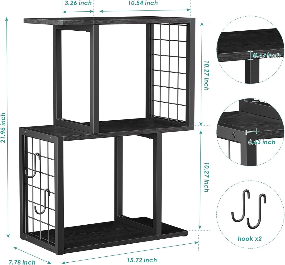 Small Bookshelf Desk Organizer，3-Tier Shelf for Top of Desk Workspace Organizers for Office Accessories, Black