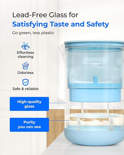 Waterdrop Large Glass Alkaline Water Filter Pitcher