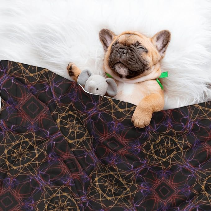 Two Sided Plush Pet Blanket for Warmth Comfort, Magic Smoking Sacred Geometric, Reversible Throw with Cozy Nubby Side for Chilly Nights Napping Spots Around House