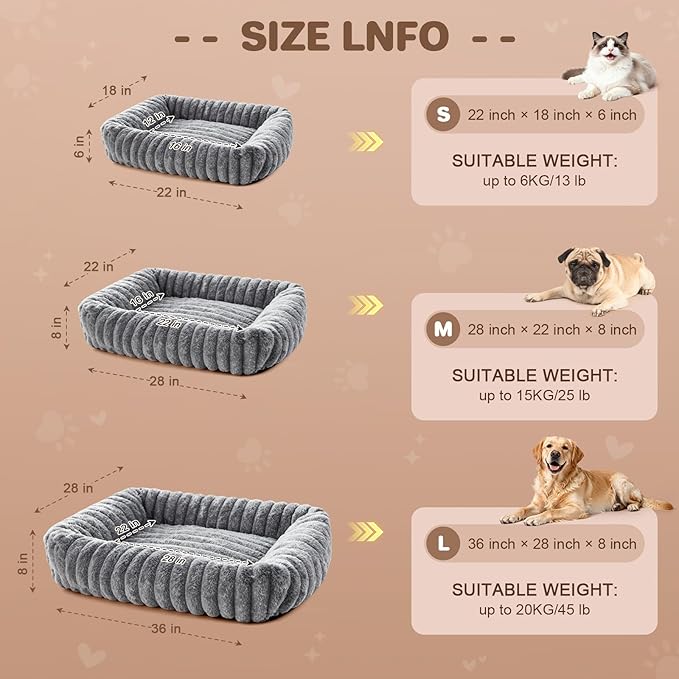 Dog Bed for Small Medium Size Dog, Washable Self Warming Dog Cat Beds for Indoor Cats Fluffy Rabbit Fur Pet Bed for Puppy and Kitten, Orthopedic Dog Cat Beds with Removable Cover & Anti-Slip Bottom