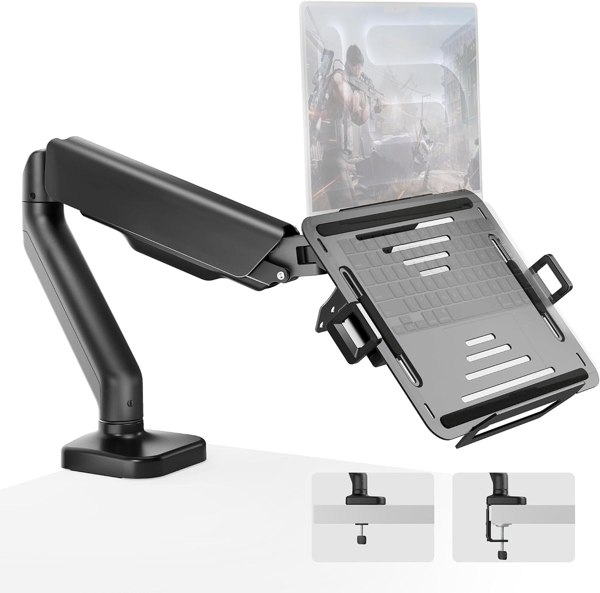 monTEK 2-in-1 Laptop & Monitor Desk Mount, Fits 12–18"Laptops & 32" Screens