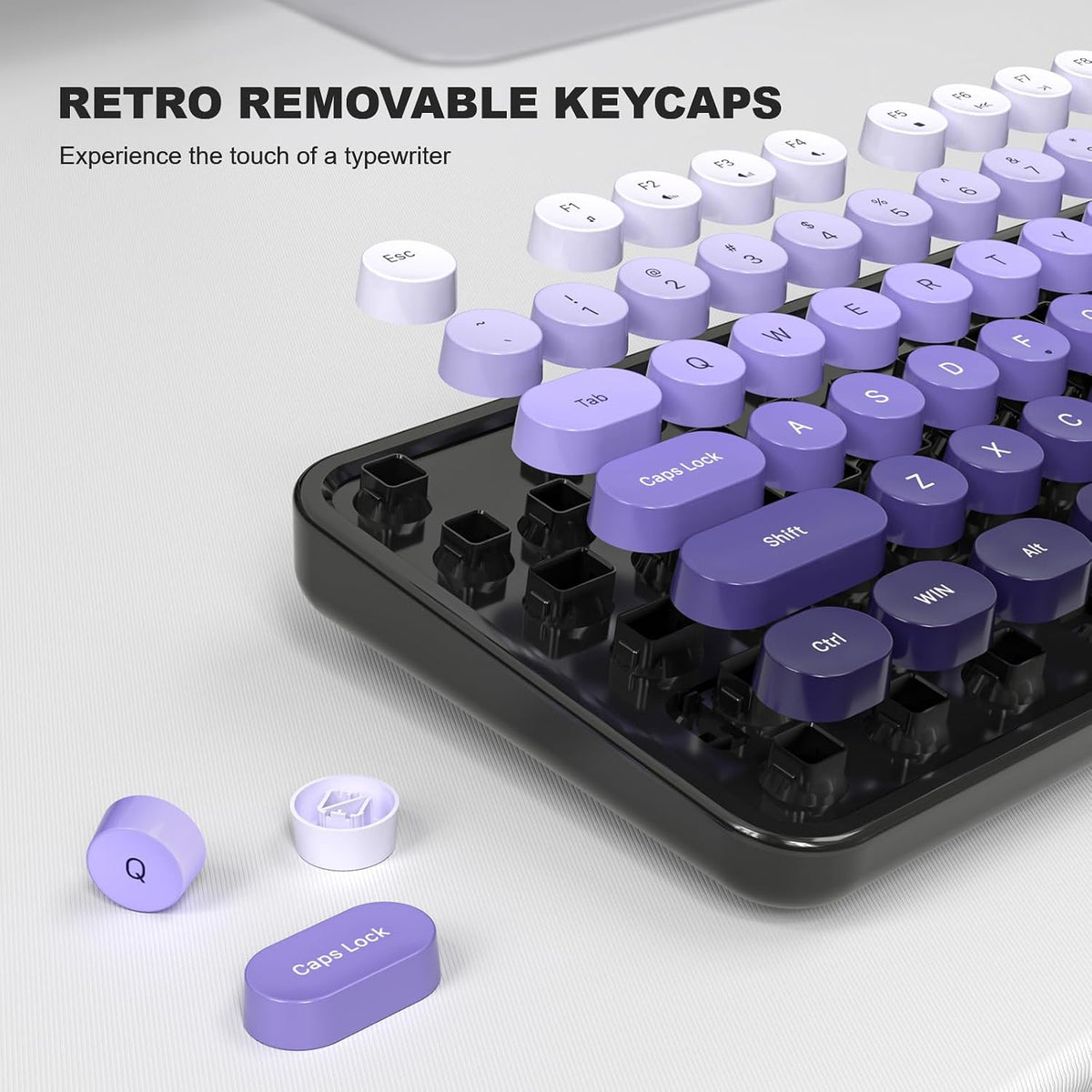 KNOWSQT Wired Computer Keyboard - Blackpurple Colorful Retro Full Size Round Keycaps Plug and Play Typewriter Cute Keyboards for Windows, Laptop, PC, Desktop, Computer
