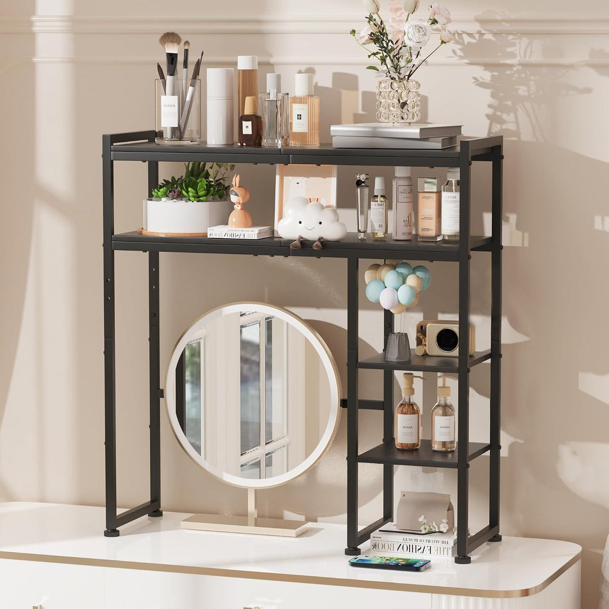 Aetheris Desktop Organizer Shelf, 30" Wooden Office Storage Rack, Display Shelf Rack, 5 Tier Desktop Display Rac, Desk Shelf, Desk Hutch for Computer Monitor (Black)