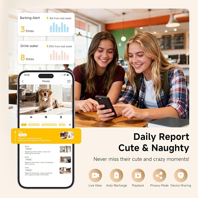 Pmate AI Pet Robot Companion for Dogs & Cats, with Visual Recognition, Remote Video Interaction, Auto Feeding & Play, Red Light Teaser, Night Vision, Auto Charging, Pink