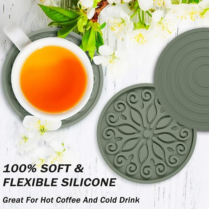 Silicone Coasters for Drinks, Resistant Reusable Drink Coasters-Great Gift for