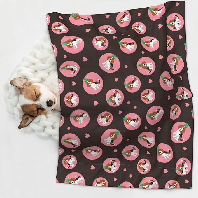 Reversible Pet Blanket for Easy Cleaning Maintenance, Cute Puppy with Hearts, Double Sided Plush Dot Design Means Double Use Between Washes for Convenience