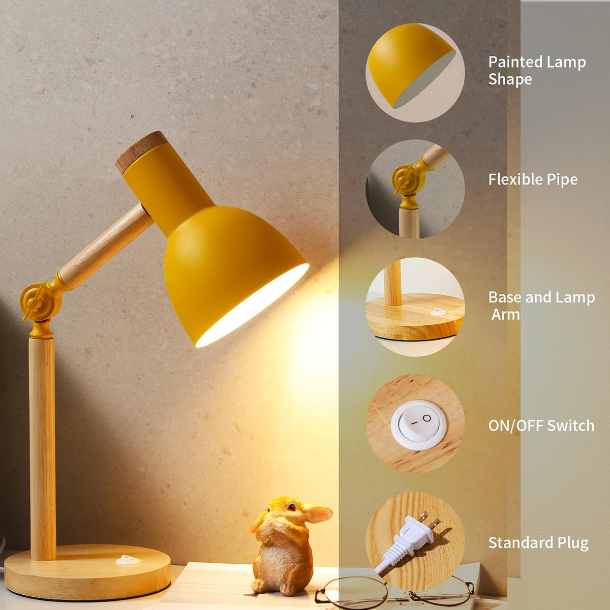 Adjustable Wooden Arm Desk Lamp, Table Lamp for Reading office Bedroom