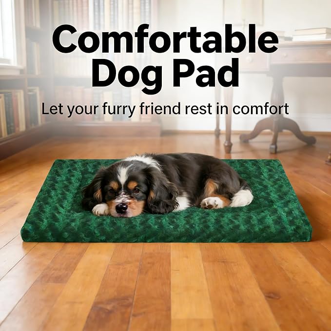Dog Crate Bed Pad – Reversible Fleece Mat for Small, Medium, Large Dogs – Soft & Washable Anti-Slip Dog Bed Mat for Cages and Kennels – Comfortable, Durable Sleeping Pad for Dogs, Green, S
