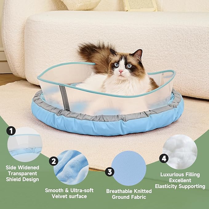 Cat Beds for Indoor Cats, Round Dog Bed for Small Dogs, Puppy, Kitten -Soft Plush Washable Cat Bed Calming with Protective Shield (Blue，21 Inches)