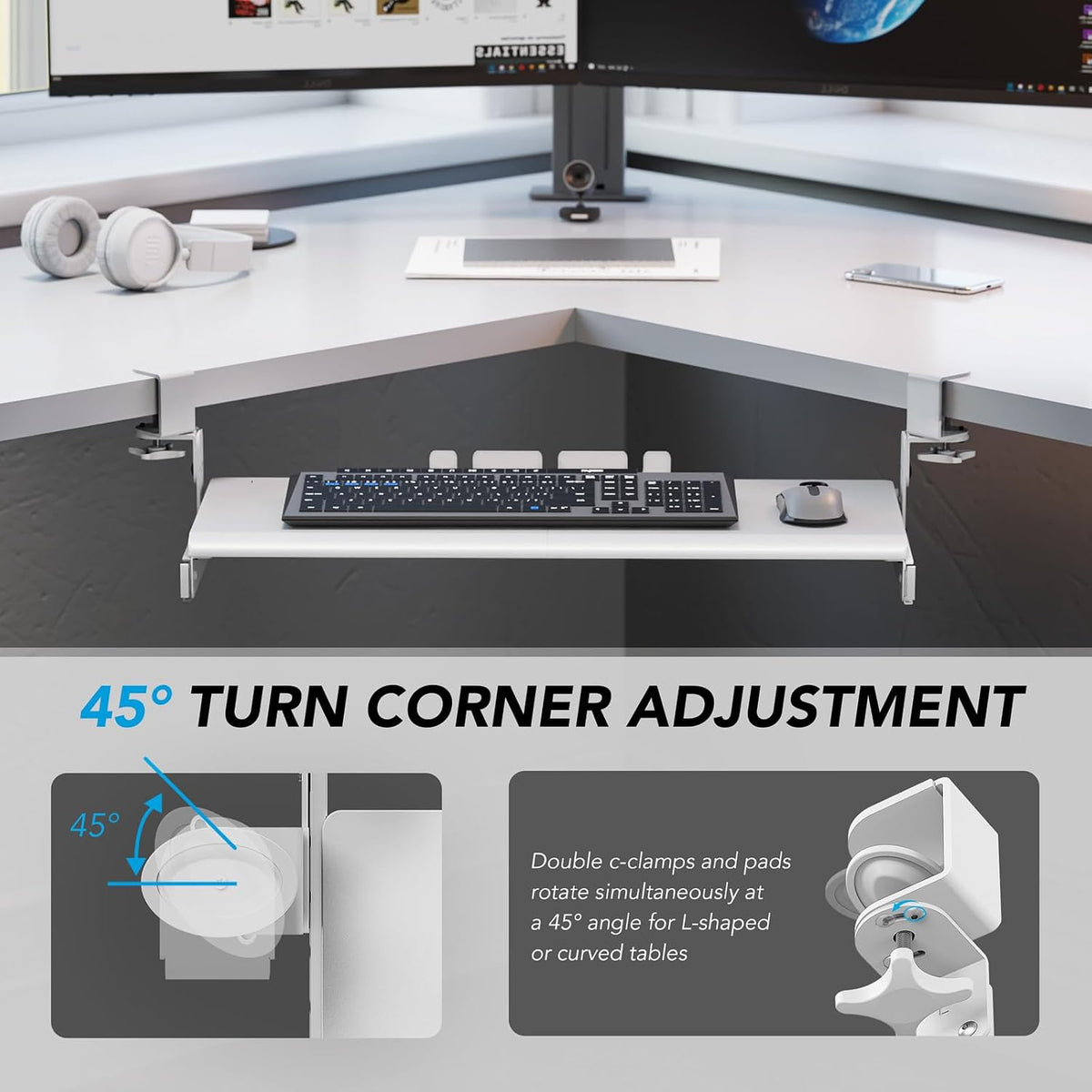Keyboard Tray Under Desk Pull Out with Extra Sturdy C Clamp Mount System