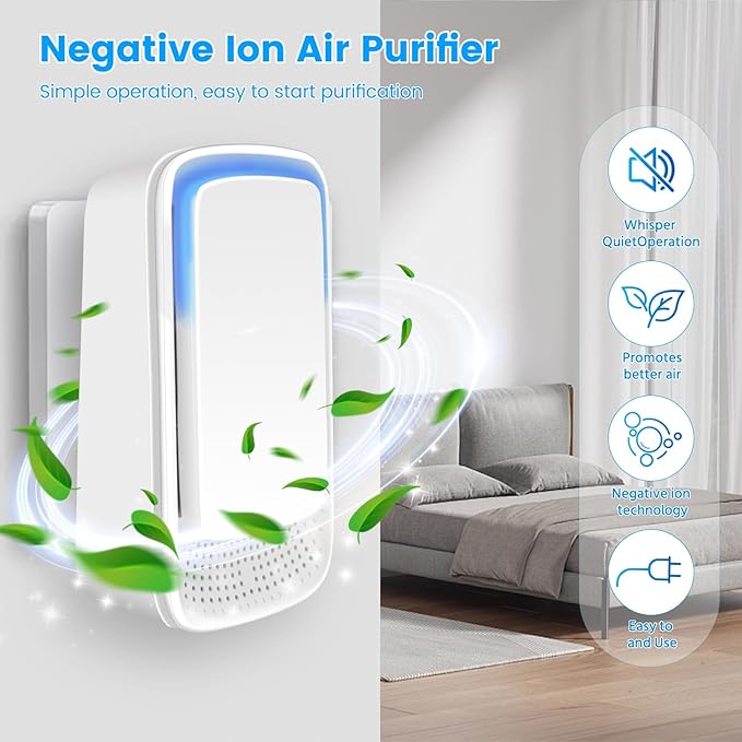 4Pack Plug In Air Purifier for Home Mini Ionic Air Purifier for Small Room Quiet Working Air Ionizers for Home,Office, Bedroom,Living Room,Portable Air Freshener for Odor,Pets Smell(4)