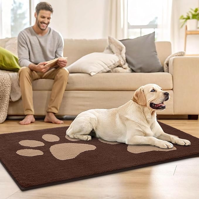 Buganda Dog Door Mat for Muddy Paws, Absorbent Dirt Trapper Washable Indoor Doormats, Non Slip Low-Profile Mud Mat for Dogs, Front Entrance Doormat for Inside Floor (59x35 Inches, Brown)