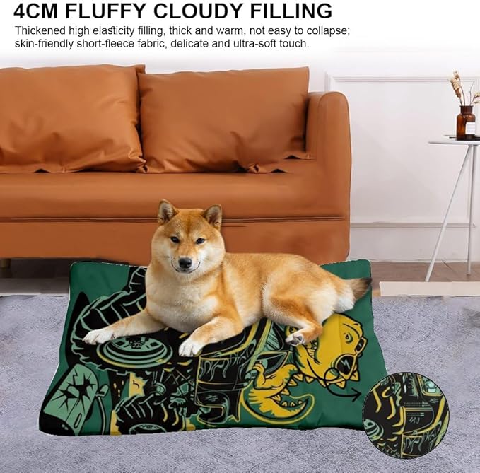 T-Rex Monster Truck Pet Sleeping Bed Dog Cage Mats Puppy Pads Washable Dog Bed Crate Washable Non-Slip Crate Beds for Small Dogs Small Pet Mat Carriers & Travel Products Indoor Outdoor 24X18 Inch