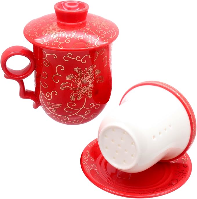 Porcelain Tea Cup with Infuser Lid and Saucer Sets