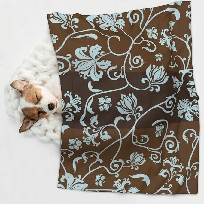 Vintage Floral Blanket for Dog Cat - Retro Light Blue Flower Throw Blanket 23x16 Pet Blanket for Couch Sofa Bed