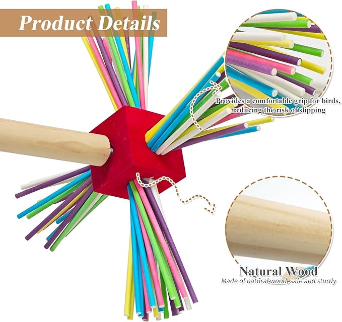 Bird Perch Toy for Cage,Spinning Windmill Bird Perch Toy,360° Rotating Chewable Stand with Grinding Sticks,Interactive Cage/Tabletop Training Toy for Parakeets,Cockatiels,Lovebirds (Mixcolor, Square)