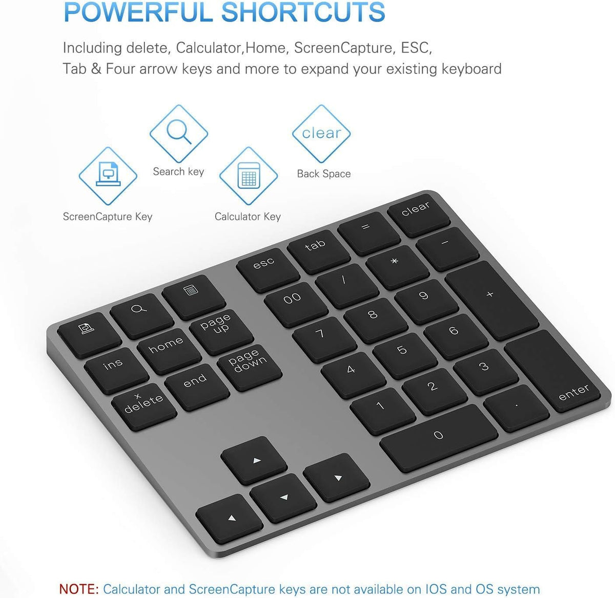 Lekvey Bluetooth Number Pad, Aluminum Rechargeable Wireless Numeric Keypad