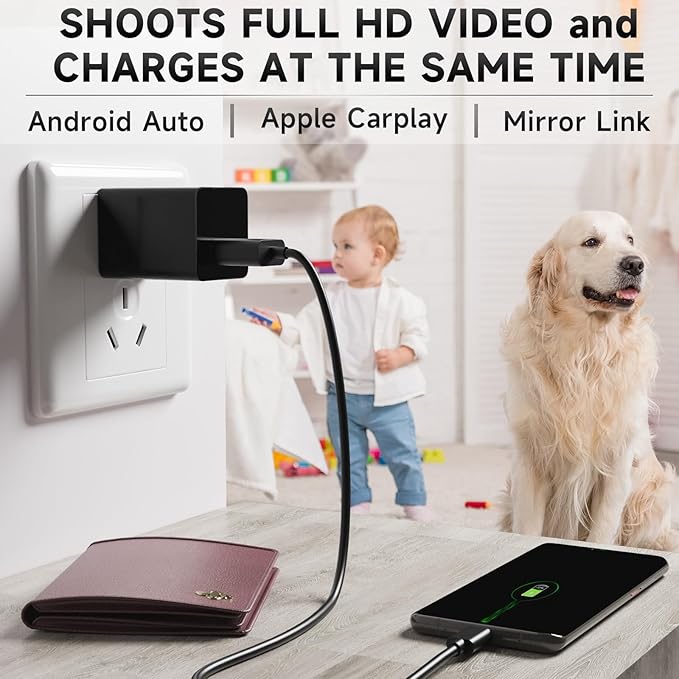 JEVDES USB Charger Hidden Camera, 1080P HD Local Recording for Home Surveillance, Nanny Cam with 32GB SD Card, Discreet Charger Design