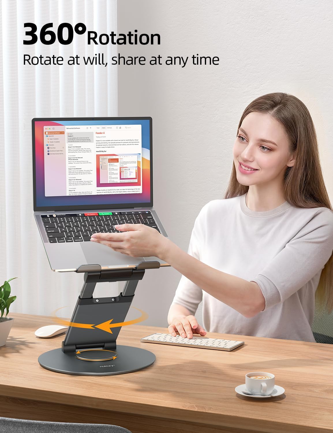 Nulaxy 18" Height Telescopic 360 Rotating Aluminum Laptop Stand Desk, Gray