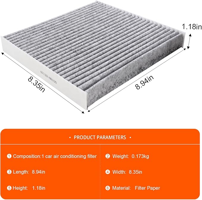 Cabin Air Filter with Activated Carbon, Compatible with CF12820, Hyundai