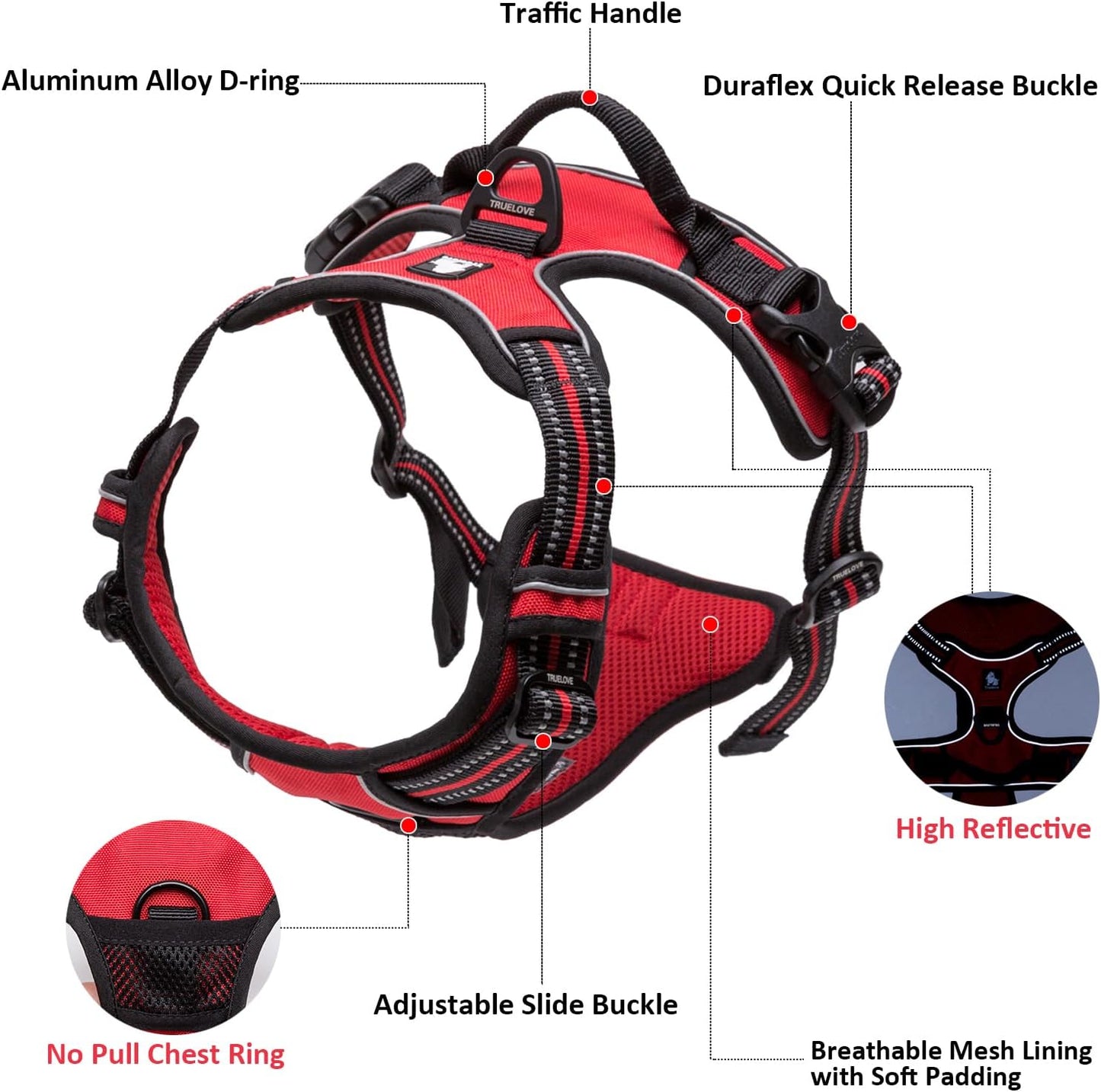TRUE LOVE Truelove Adjustable No-Pull Dog Harness Reflective Pup Vest Harnesses Comfortable Control Brilliant Colors TLH5651(Purple,XL)
