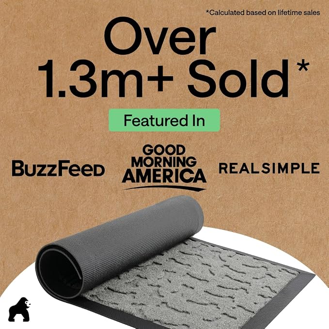 GORILLA GRIP 100% Waterproof All-Season WeatherMAX Doormat 35x23, US Designed