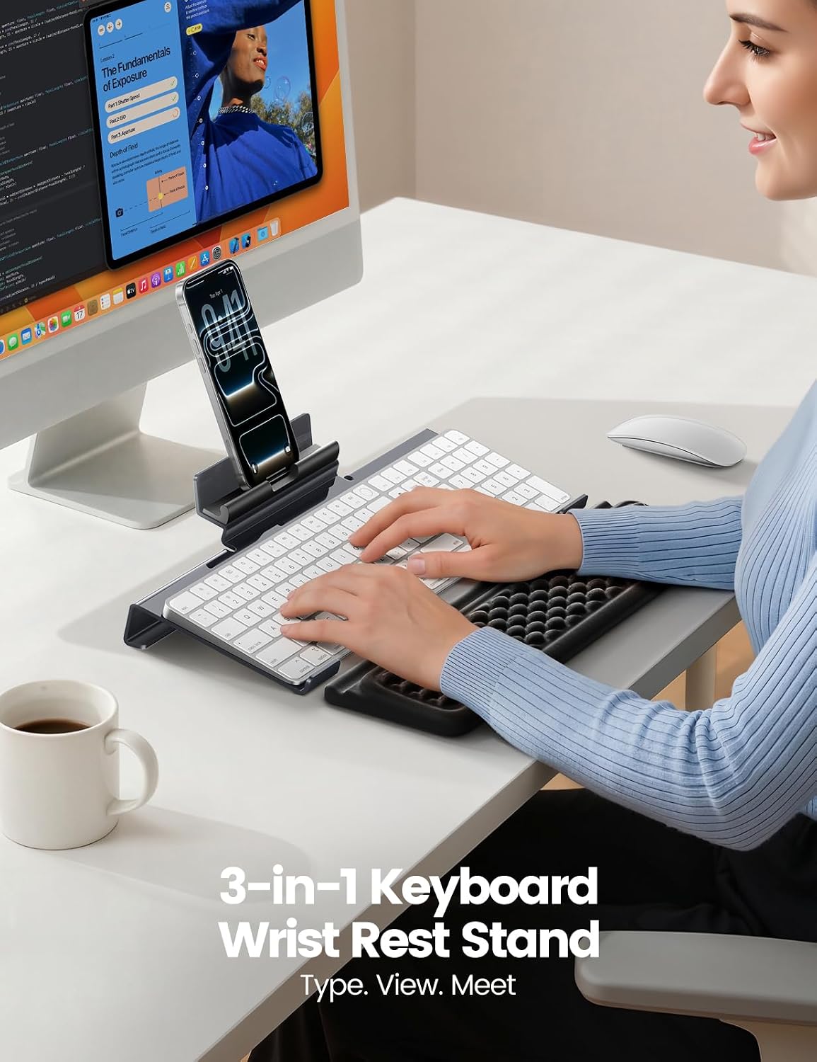 Vaydeer Wrist Rest with Keyboard Stand and Phone Holder, Keyboard Riser Set