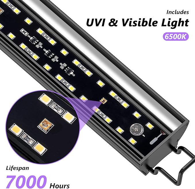39-INCH LED UVB Light for Reptiles, LED Reptile Light Fixture Controller with Dimming and 4 UVI Modes, 27W Aluminum UVA UVB Lamp for Turtles, Snakes, and Bearded Dragons, 6500K