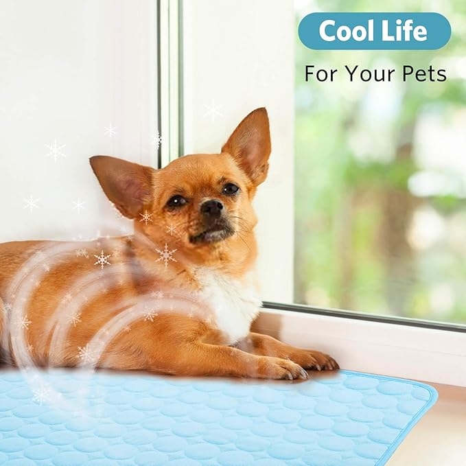 SHEJIZE Dog Cooling Mat Dog Cooling Pad Self Cooling Blanket, Washable Cooling Mat for Dogs, Pet Cooling Mat Keeps Pets Cool in Summer Heat, Resuable Fabric Cooling Mat (Blue, 59x39inch)