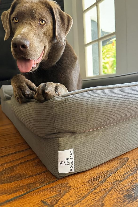 Gray Corduroy Orthopedic Dog Bed with Bolster – Memory Foam, Washable Removable Cover, Non-Slip Bottom (Small)