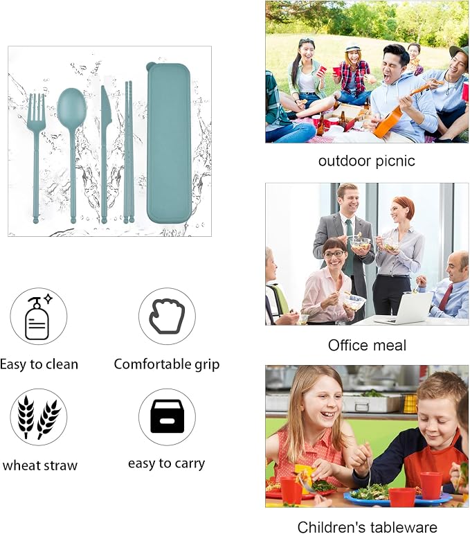 Travel Utensils with Case, Camping Reusable Utensils Set with Case | Plastic