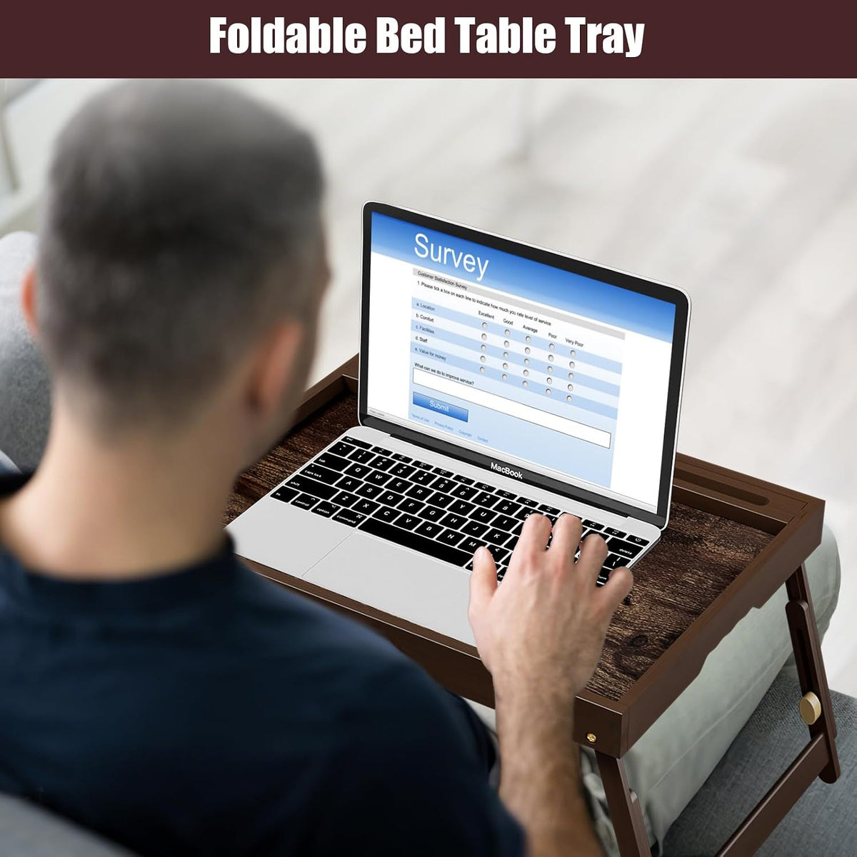 Adjustable Bamboo Bed Tray Tables with Device Stands, 2-Pack
