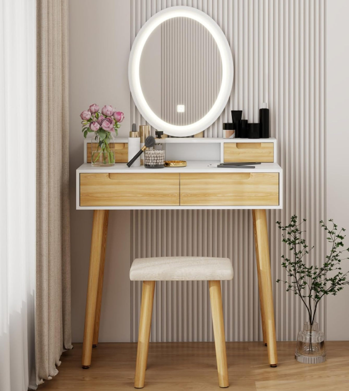 YOURLITE Small Makeup Vanity Desk with Mirror and Lights