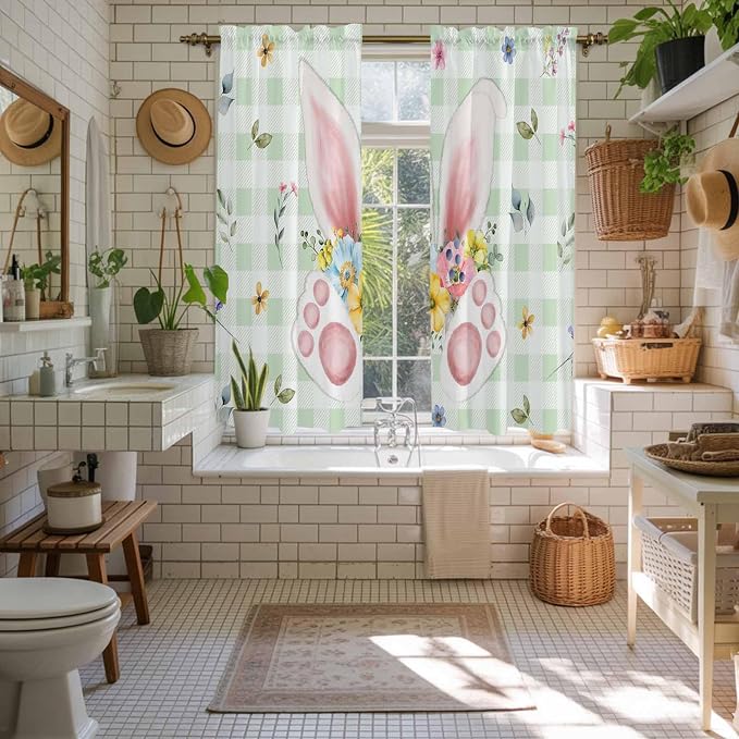 Easter Window Curtains 63 Inch Long 2 Panel Set, Rod Pocket Bedroom Curtains &