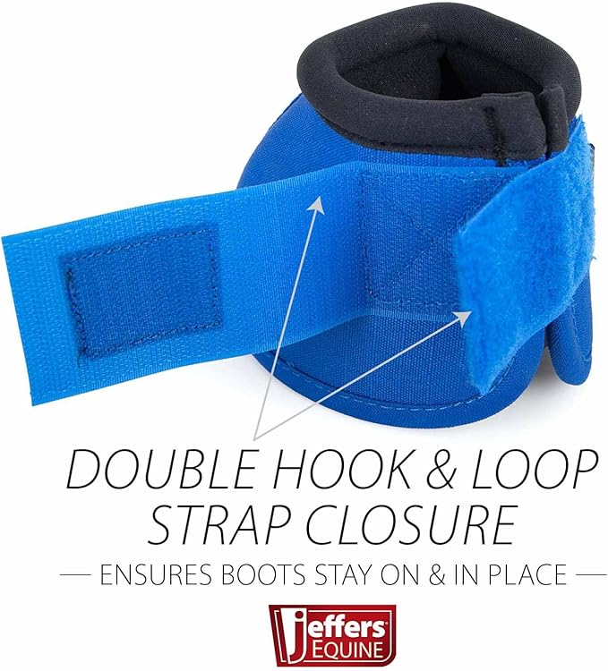 Jeffers Equine No Turn Bell Boots for Horses - Blue, Large | Shock Absorbing Hoof Protection | Secure Double Hook & Loop Closure, Perfect for Travel, Turnout, Training, & Riding - 1 Pair