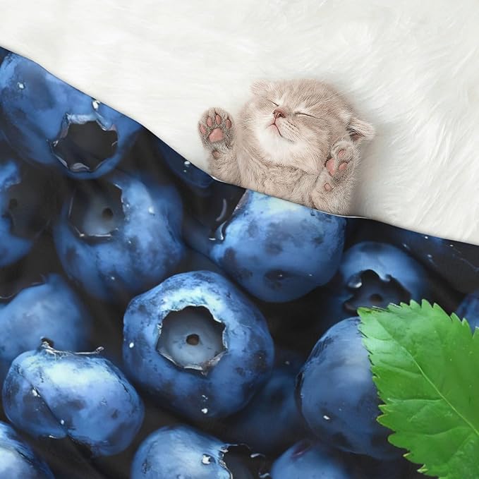 Waterproof Dog Blanket Soft Pet Blanket for Puppy Cat, Fleece Cat Throw Blankets for Furniture Bed Couch Sofa Reversible - Fresh Blueberries