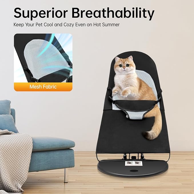 Pet Rocking Chair for Dog, Pet Rocker with 33Lbs Capacity, 3 Height Adjustable Puppy Folding Rocker with Breathable Mesh Fabric, for Small & Medium-Sized Dogs, Cats