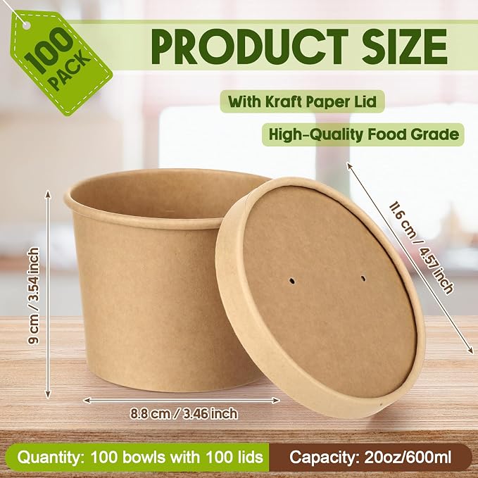 Fulmoon 100 Pack Paper Soup Containers