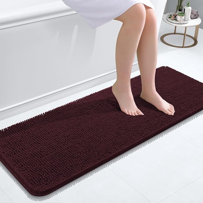 OLANLY Bathroom Runner Rugs 47x17, Soft Absorbent Chenille Bath Rugs, Rubber