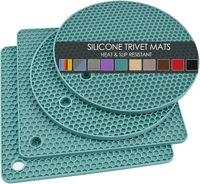 4 Pack Silicone Trivets for Hot Dishes, Dark Green Silicone Hot Pads Trivet for
