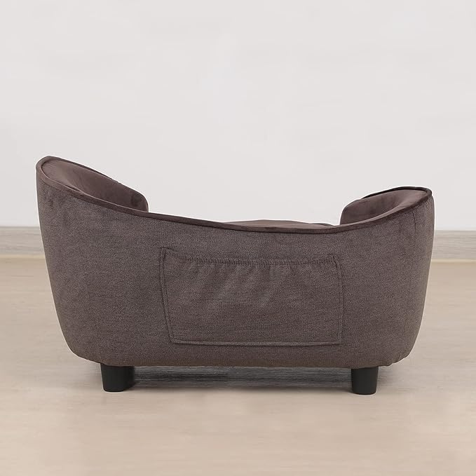 Getifun Pet Sofa Bed, Velvet & Linen Fabric Pet Couch Chair with Removeable & Washable Cushion for Small Dogs Cats (Brown)