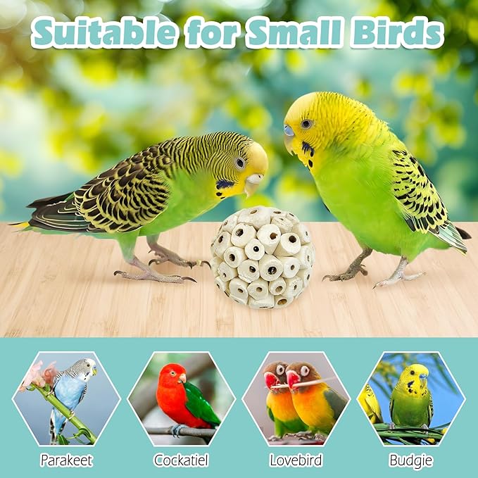PINVNBY 6 Pack Small Sola Balls Bird Toys Soft & Chewable Bird Chew Ball Natural Sola Plant Lightweight Shred Toy for Parakeet Cockatiel Lovebird Budgie and Similar Sizes Pets