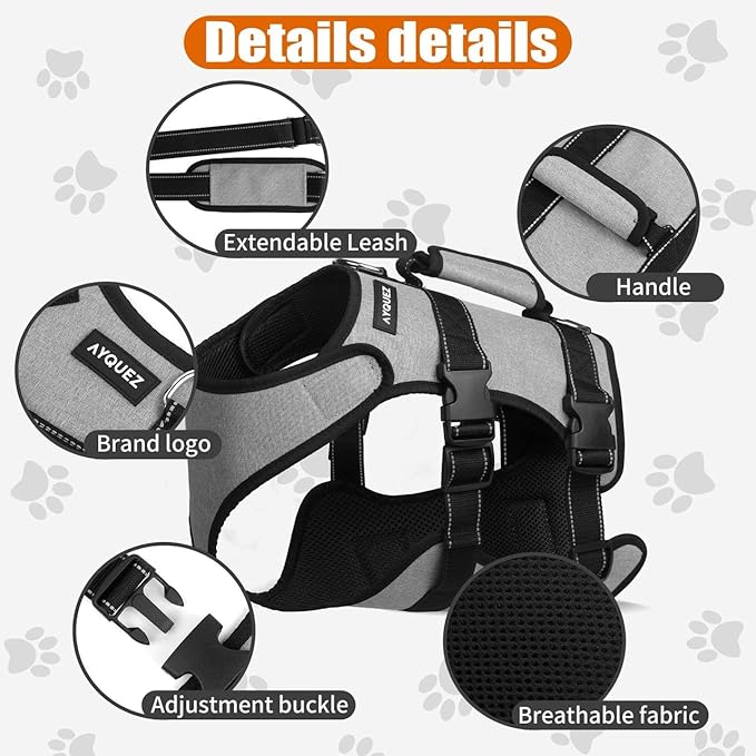 Ayquez Dog Lift Harness with Storage and Transport Bag, Dog Harness with Handle for Lifting & Hip dysplasia, arnés para Perros pequeños, pechera para Perros Gray, S