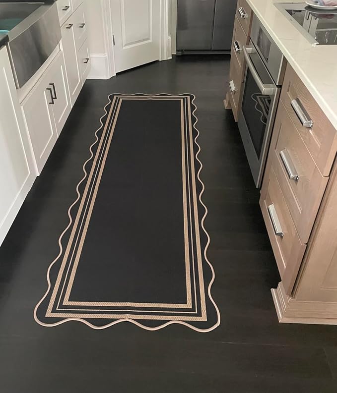 Scalloped 2.6x8 Kitchen Runner Rug, Washable Rugs
