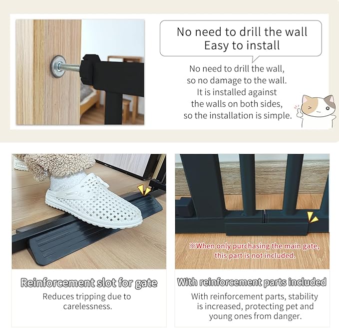 Lumizone Extra Tall Cat Gate 55.12" High Pressure Mounted Extra Wide 2025 New (17 Sizes) 1.37" Gap No Drilling Auto-Close One-Handed Operation Tall Pet Gate for Dogs(Black, 55.12" H x 26.18"-29.91" W)