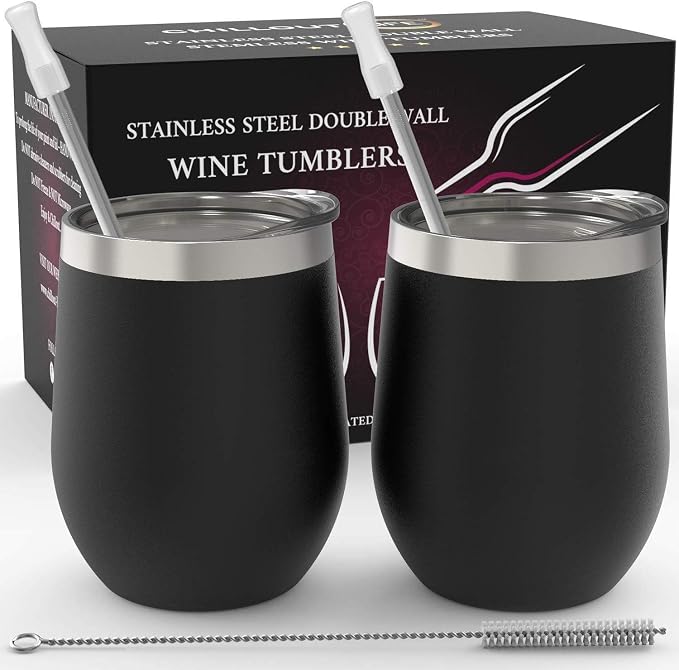 CHILLOUT LIFE 12 oz Stainless Steel Wine Tumblers 2 Pack