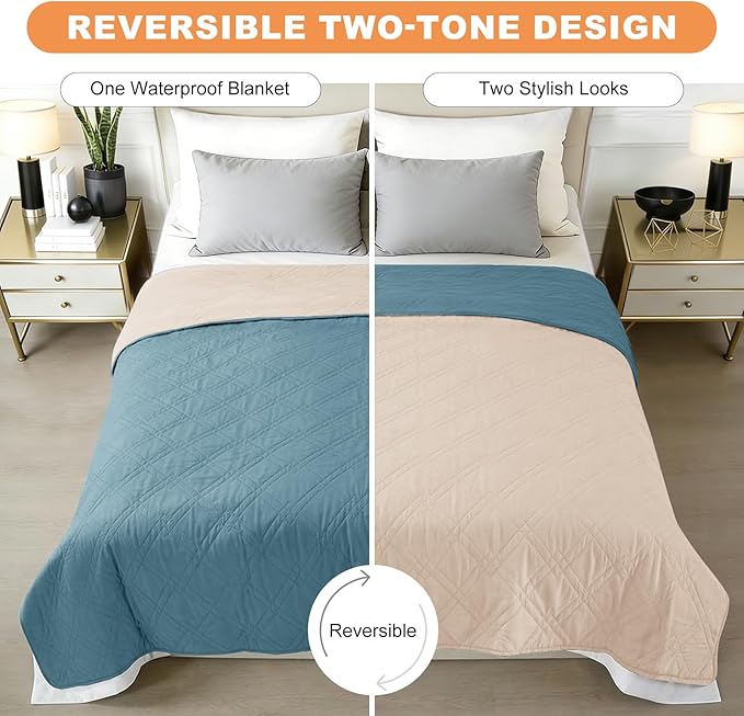 100% Waterproof Dog Couch Protector, Triple-Layer Waterproof Dog Bed Cover Pet Blanket Reversible 2-Tone Sofa Shield, Non-Slip Furniture Guard for Pets(82×92 Inch, Gray Blue+Apricot)