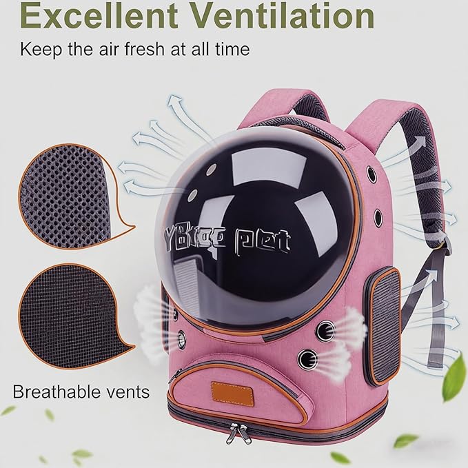 Cat Backpack Carrier, Breathable Cat Carrier Large Space Bubble Pet Backpack for Small Dog and Large cat up to 18lbs, Transparent & Foldable Pet Carrier for Travel Hiking (Pink)